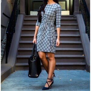 Ann Taylor Geometric Print Dress – Size L, Elegant Workplace Flattering Office